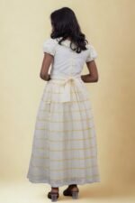 Premium Handloom Ethnicwear Set - Golden Striped Skirt & Peter-Pan Collar Top