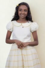 Premium Handloom Ethnicwear Set - Golden Striped Skirt & Peter-Pan Collar Top - Image 2
