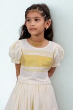Premium Handloom Kerala Kasavu Girl's Skirt & Top - Image 3