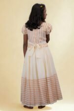 Premium Handloom Kerala Kasavu Girl's Skirt & Top - Light Pink - Image 2