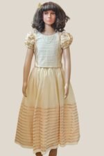 Premium Handloom Kerala Kasavu Girl's Skirt & Top - Light Pink - Image 4