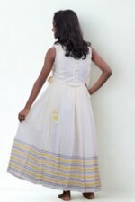 Premium Handloom Ethnicwear Set - Sleeveless Frill Top & Dark Blue Striped Skirt - Image 2