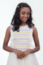 Premium Handloom Ethnicwear Set - Sleeveless Frill Top & Dark Blue Striped Skirt - Image 3