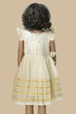Premium Kerala Handloom Kasavu Frock - Flutter Sleeves - Image 2