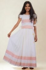 Premium Handloom Ethnicwear Set - Red & Golden Skirt and Top