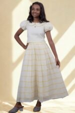 Premium Handloom Ethnicwear Set - Golden Striped Skirt & Peter-Pan Collar Top - Image 4