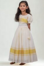 Premium Handloom Kerala Kasavu Girl's Skirt & Top