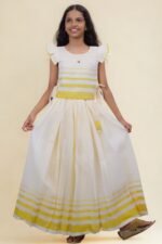 Handloom Kasavu Skirt and Flutter Sleeve Top Set