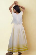 Handloom Kasavu Skirt and Flutter Sleeve Top Set - Image 4