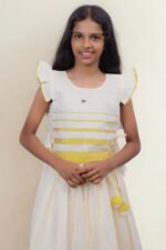 Handloom Kasavu Skirt and Flutter Sleeve Top Set - Image 3