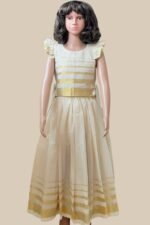Handloom Kasavu Skirt and Flutter Sleeve Top Set - Image 2