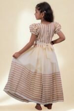 Premium Handloom Ethnicwear Set - Purple & Golden Stripe Skirt with Puff Sleeve Top - Image 2