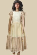 Premium Handloom Ethnicwear Set - Purple & Golden Stripe Skirt with Puff Sleeve Top - Image 3
